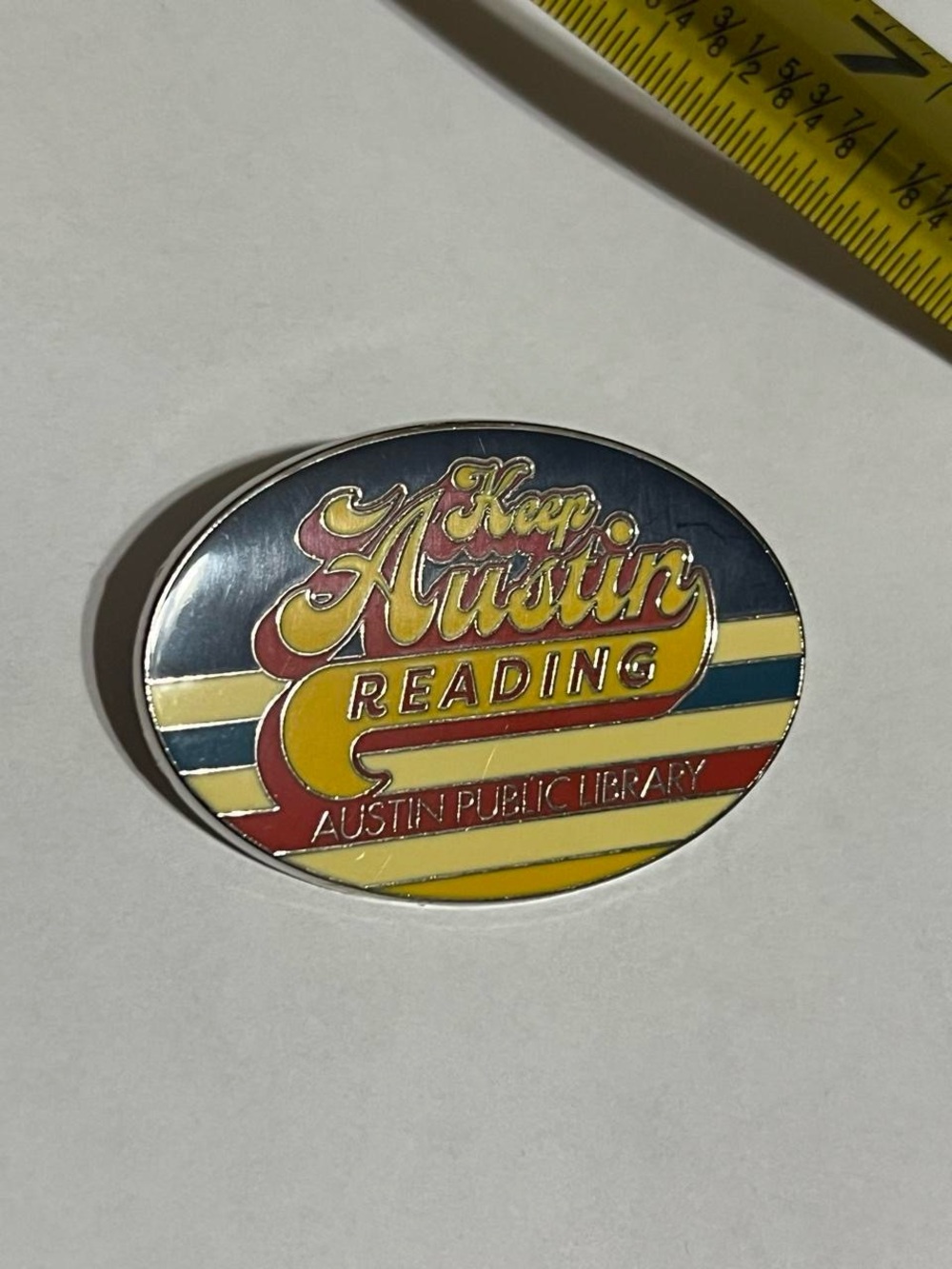 Keep Austin Reading Oval Enamel Pin - Yellow/Red/Blue
